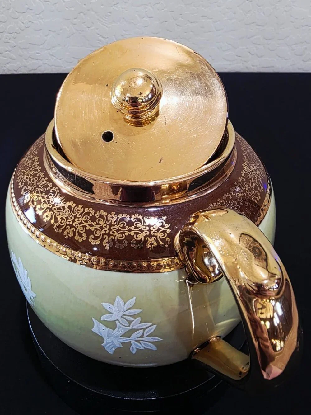 Vintage Teapot SUDLOW'S BURSLEM ENGLAND Green Gold Greek Mythology Porcleain